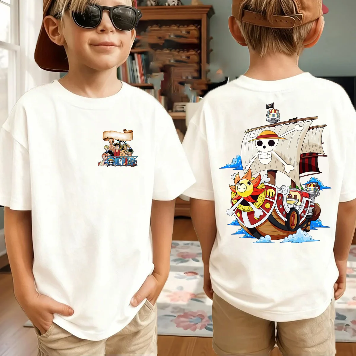 

Футболка с принтом японской анимации "One Piece" — детская одежда с короткими рукавами в стиле для мальчиков.