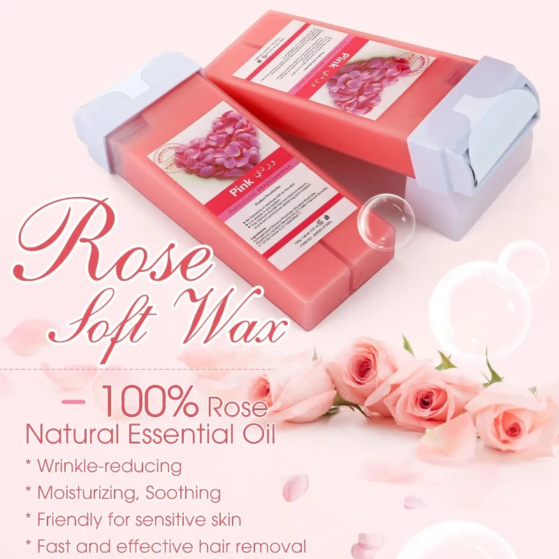 Kit de cire épilatoire au miel avec Machine chauffante à cire à rouler 100 pièces papiers de cire inclus crème de cire rechargeable