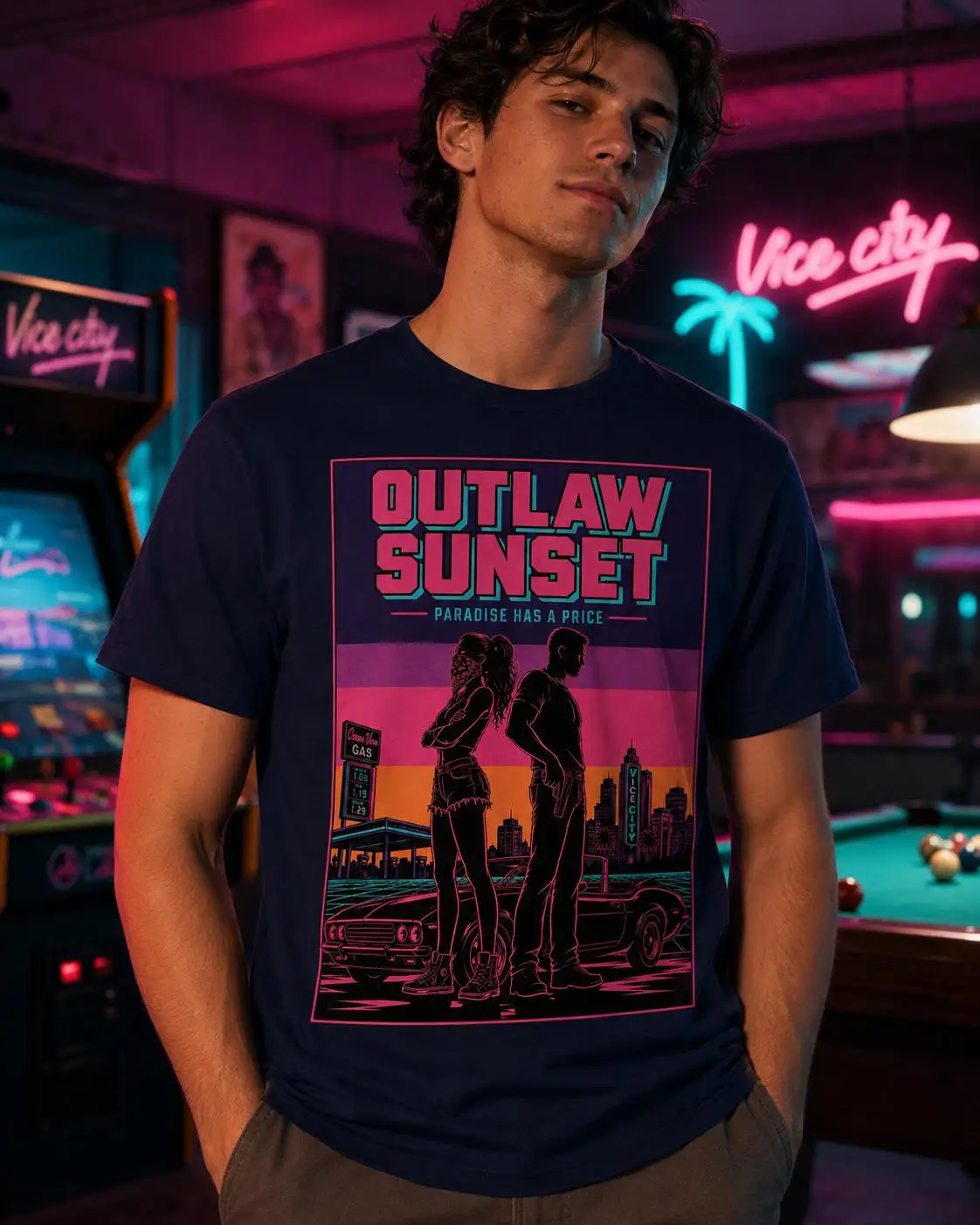 2026 Sunset Palm Tree Pattern T-shirt Lucia&Jason Game Fan Men's and Women's Cotton Short Sleeve Street Wear T-shirt