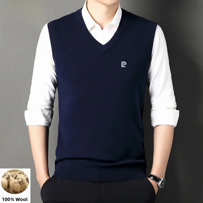 

Pierre Cardin Men's Knitted Sweater V-Ne Wool Thiened hine Waable 400g Autumn Winter Faion Ci Busin Casual Pu...