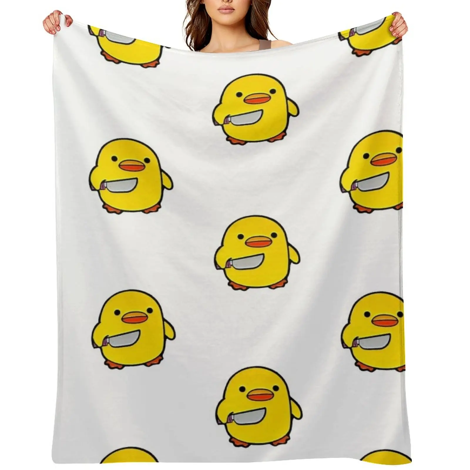 

Duck with a Knife, Angry Cute Duck, Duck cute drawing, cute chicken with a knife, duck with knife meme, duckie Throw Blanket