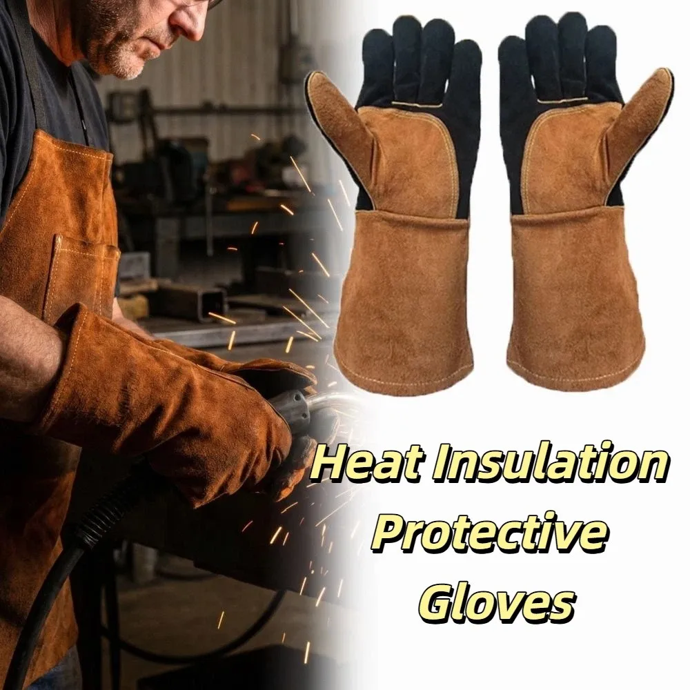 Heat-Resistant Electric Welding Gloves Anti-Splash Thick Welding Gloves Wear-Resistant Long-Term Protective Cowhide Gloves