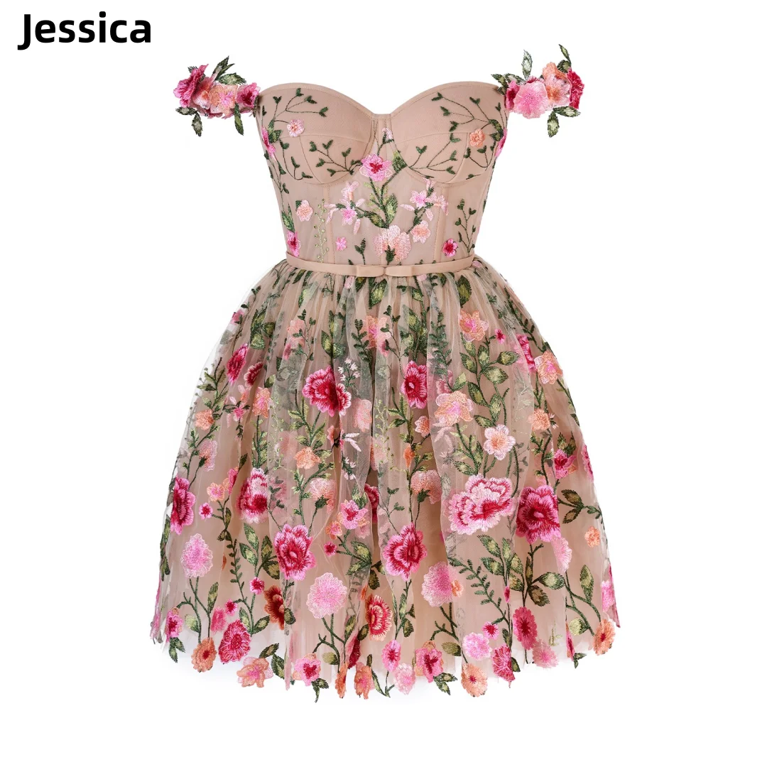 Jessica Champagne Prom Dresses Princess Flower Short Style Evening Dresses Wedding Dress Formal Party Dresses Robes De Soirée