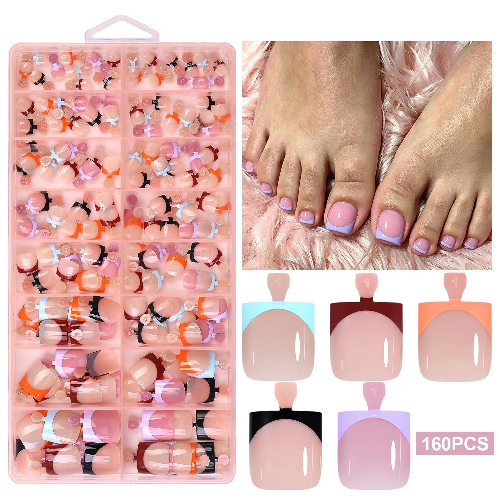 160 Stück Nude Kurze Quadratische Soft-Gel Press-On Zehennägel, Vorgefertigte Künstliche Zehennägel, Wiederverwendbare Acryl-Kunstnägel, DIY Salonbedarf – Detail 18