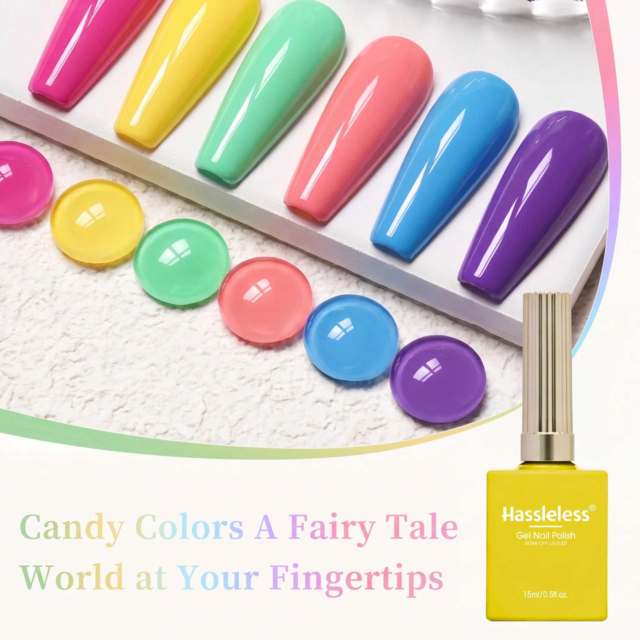 Hassleless 2Pcs Nail Polish Gel Set Macaron Solid Color Nail Polish Gel Candy Bright Colors 15ml Bottle Uv Removable Nail Polish Gel Manicure Salon Set