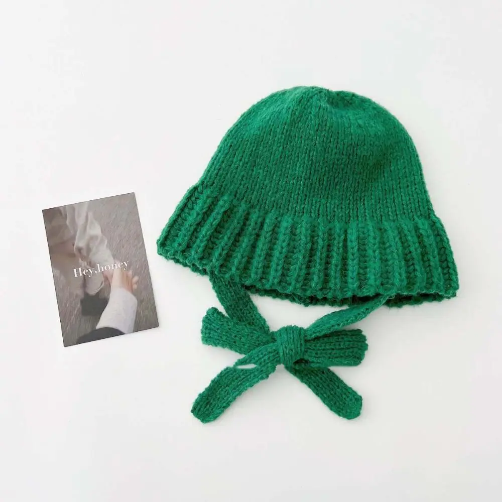 الأزياء Bowknot حزام محبوك قبعة الصوف قبعة الكورية الكروشيه حوض قبعة قبعة دافئة بلون قبعة متماسكة الدافئة #1