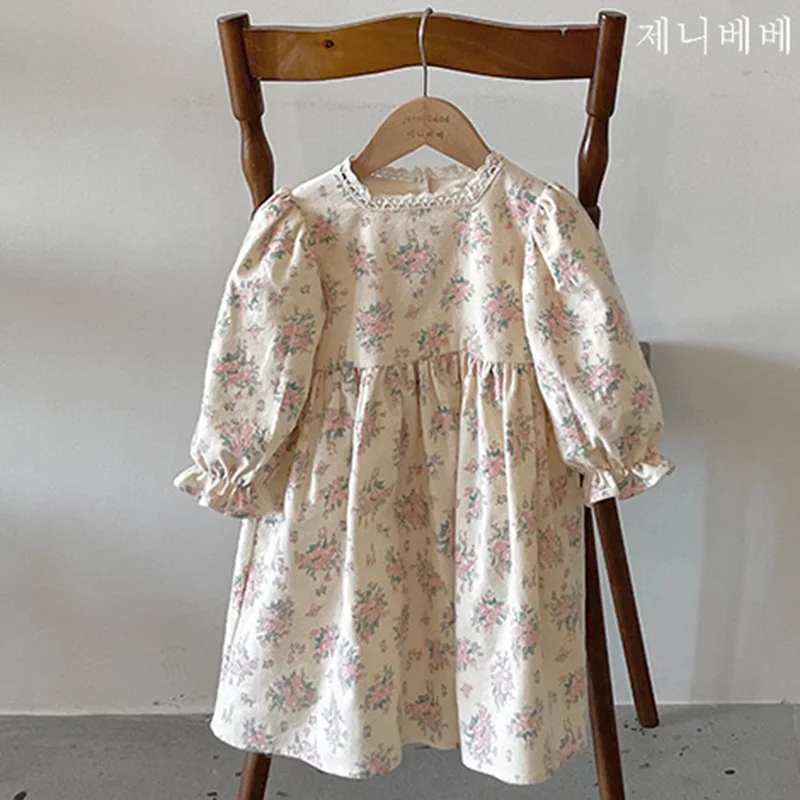 Children Clothes Dress Autumn Kids Baby Girls Dress Long Sleeve Sweet Flower Print Princess Dress Spring Casual Baby Girls Dress