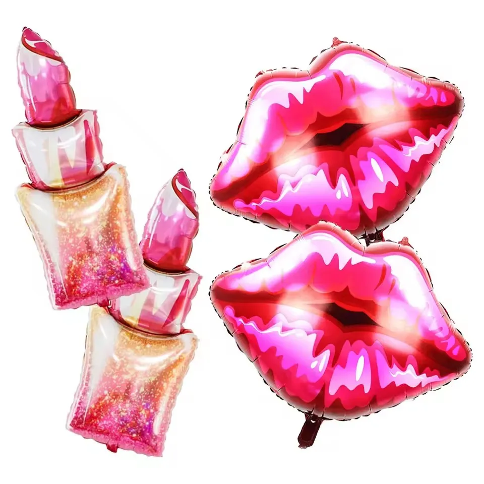 4pcs Kiss Lip Balloon Red Lipstick Balloon for Makeup Spa Birthday Pink Girl Party Wedding Bridal Shower Decorations Supplies