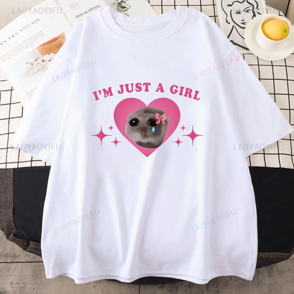 Sad Hamster Graphic Tshirt I'm Just A Girl Cartoon Printing Tee-shirt Funny Casual Short Sleeve Summer Tshirts Cotton Girls Tees