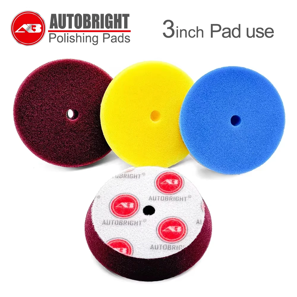 

AUTOBRIGHT 3-дюймовые губчатые подушечки для полировки автомобиля, профессиональная полировка, резка, отделка, машина для обработки пены, восковой составный диск