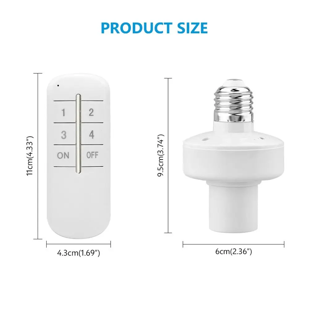 Wireless Remote Control E27 Light Socket Lamp Holder Set 20M Range Remote Control On/Off Switch For E27 WiFi Smart Light Bulb