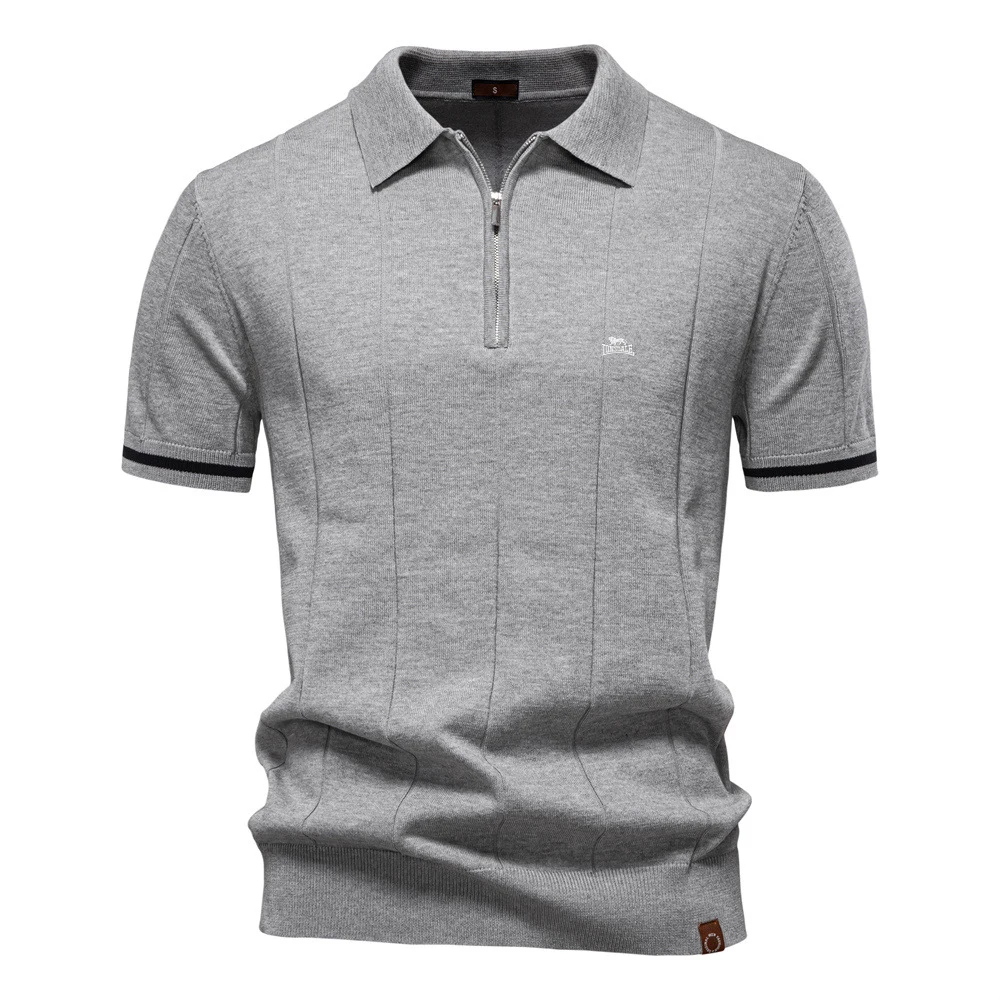 

New men's business casual woolen polo shirt with a collar and knitted polo shirt, short sleeved for men