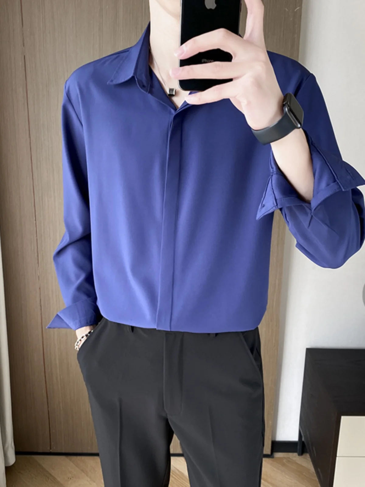 

Premium Feel Ice Silk Long Sve Men's irt Loose Fit plus Size Korean Trendy Haome Sle Summer Outerwear