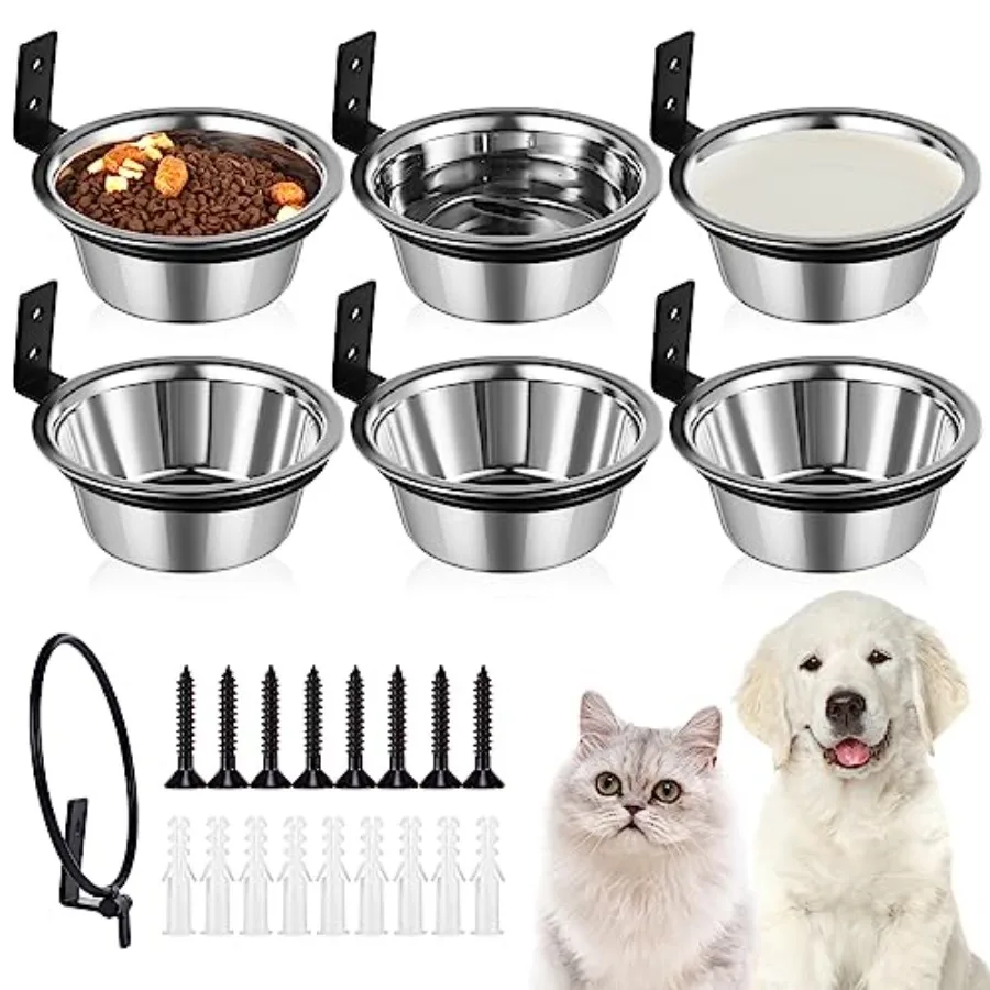 

Dandat 6 Pack Wall Mounted Dog Bowl, 25 oz Elevated Dog Bowls Adjustable Height Raised Puppy Stainless Steel Food and Water Bow