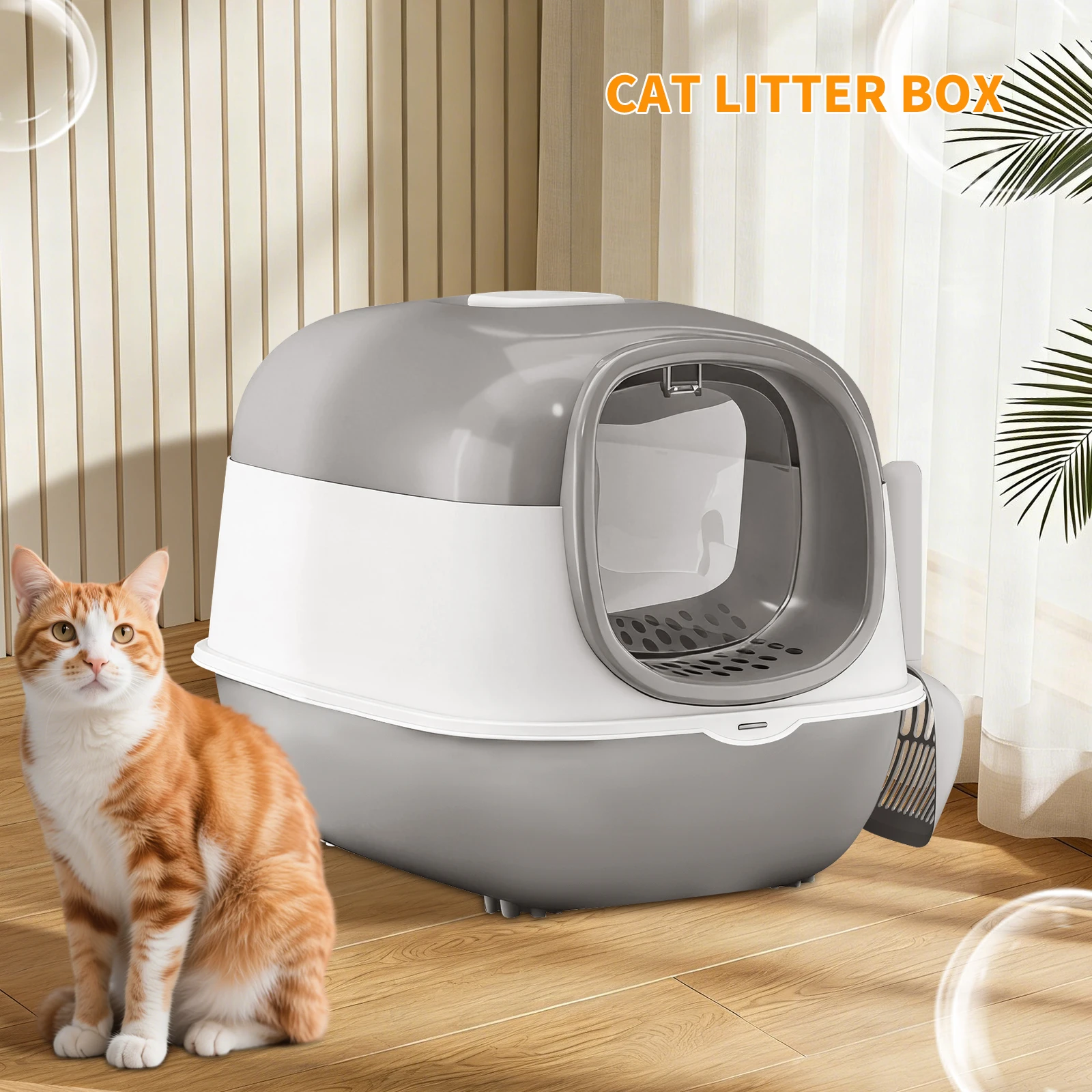 Switchable Open/Semi-Enclosed Cat Litter Box, Extra Large Jumbo Size for Multi-Cat Households, Splash-Proof and Anti-Tracking, Dual-Mode Over-the-Top Litter Pan, Low-Entry for Easy Cleaning, Suitable for Cats of Different Sizes