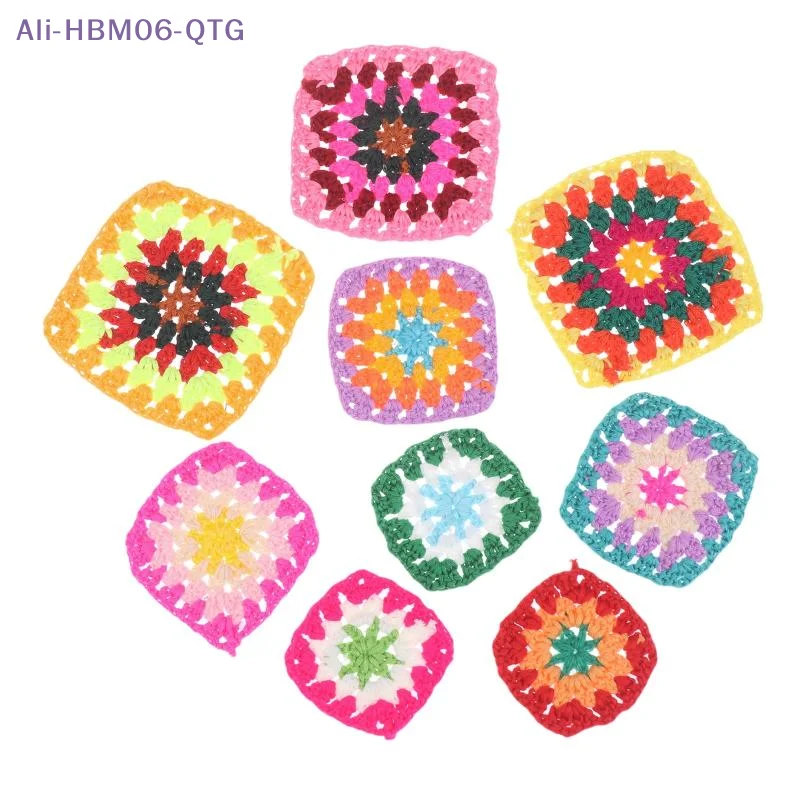 [New] 10Pcs Random Mix Colors Handmade Crochet Doilies Suit Square Flower Piece For Diy Clothing Pocket Coaster Bag Tablecloth