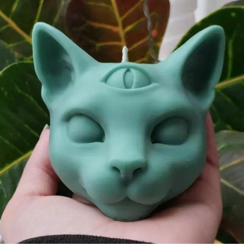 Evil Cat Head Silicone Candle Mold for DIY Aromatherapy Candle Plaster Ornaments Soap Epoxy Resin Mould Handicrafts Making Tool