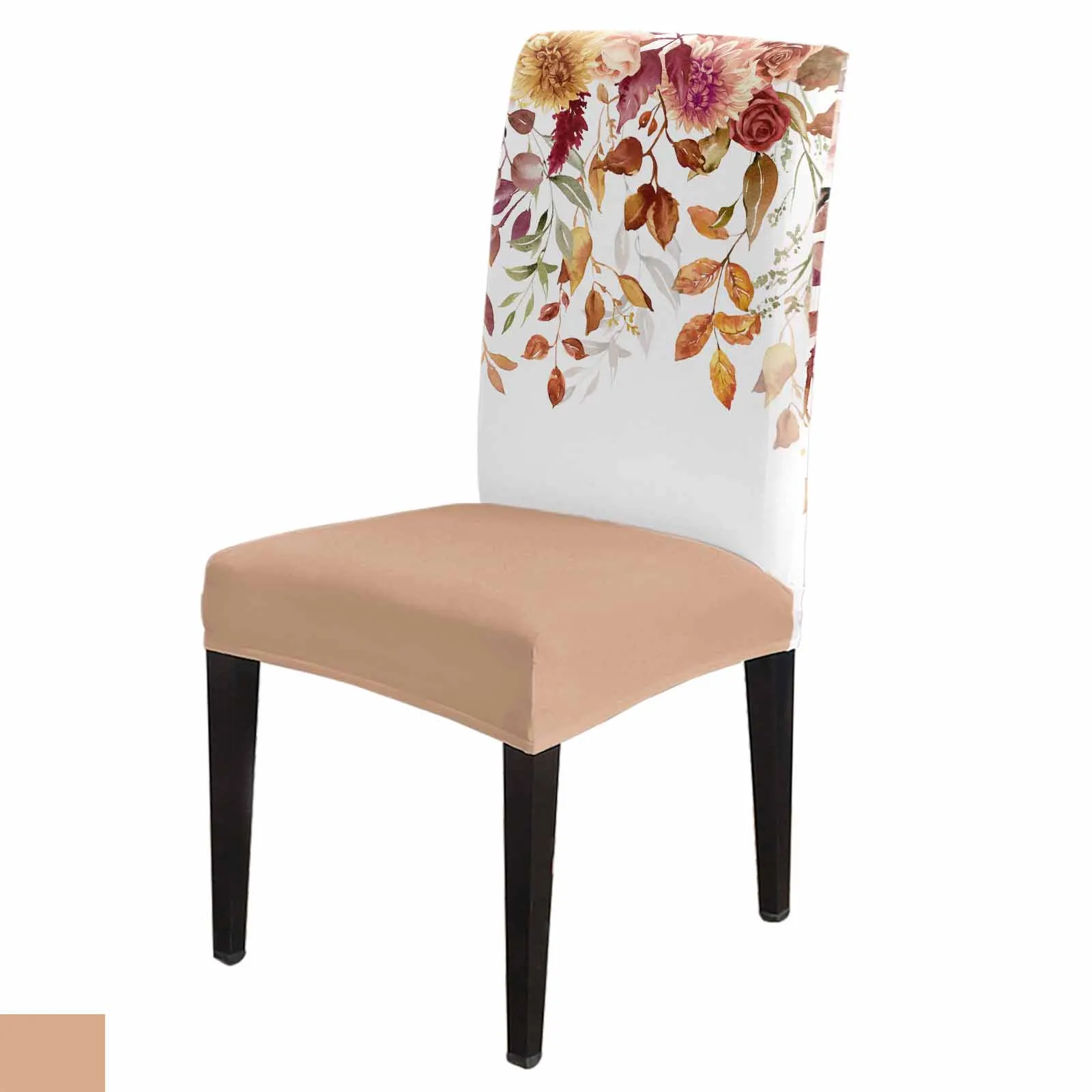 

Autumn Flowers Plants Eucalyptus Leaves Chair Cover for Dining Room Spandex Stretch Seat Cover for Wedding Banquet Seat Case