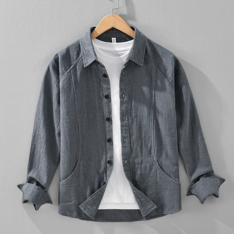 

Men's Long Sve Cotton Linen Casual irt Jaet Turn-down Collar Large Size Coat Spring Autumn New Sle Japanese Sle