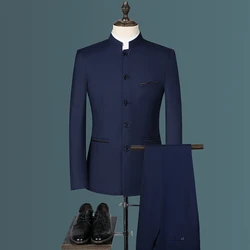 Suit (Blazer+ Vest + Pants) Men's Fashion Gentleman Business Outdoor Standing Collar Gentleman Wedding Work Casual MAO Suit