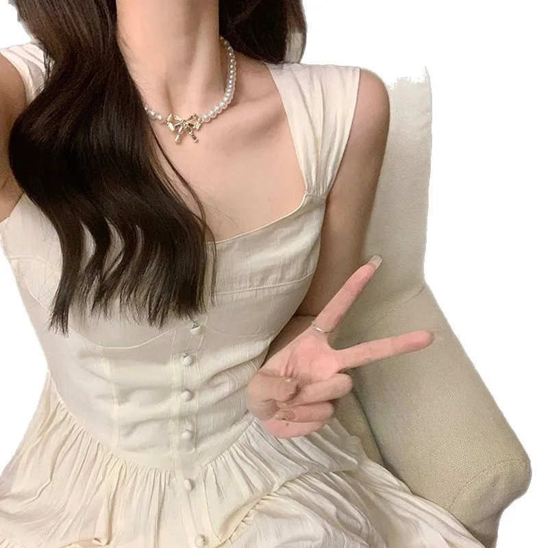 Vestido de alça com cintura feminina design de nicho verão petite fada doce e picante roupas femininas