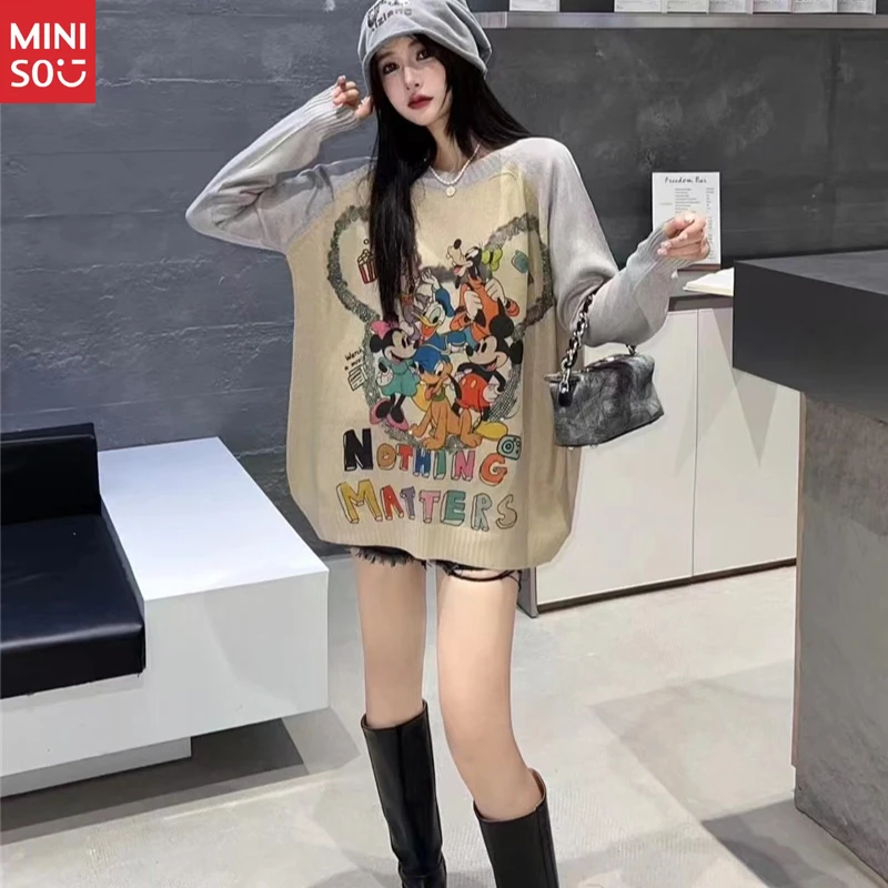 Disney 2025 Raglan Sweater, Cartoon Long Sleeve, Women's Loose Tee