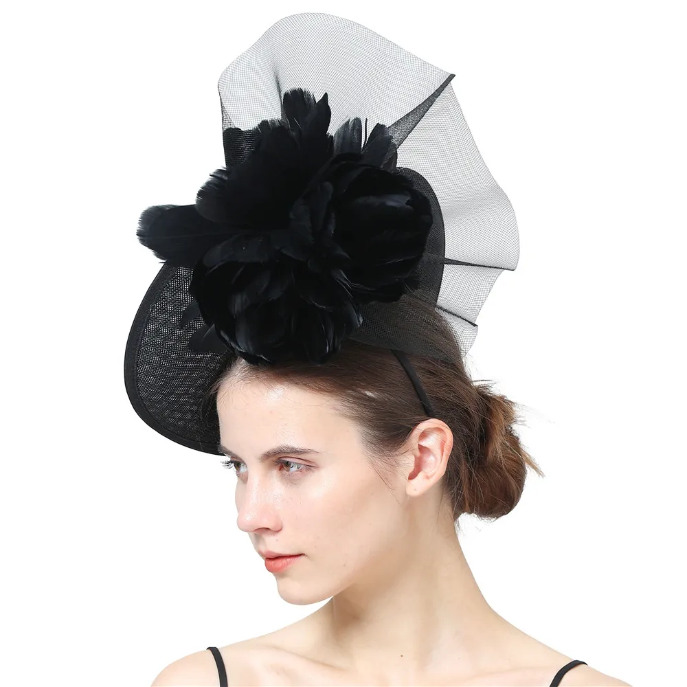 Elegant Floral Bride Millinery Fascinator Hat with Headband And Hair Clip Wedding Races Headwear for Women
