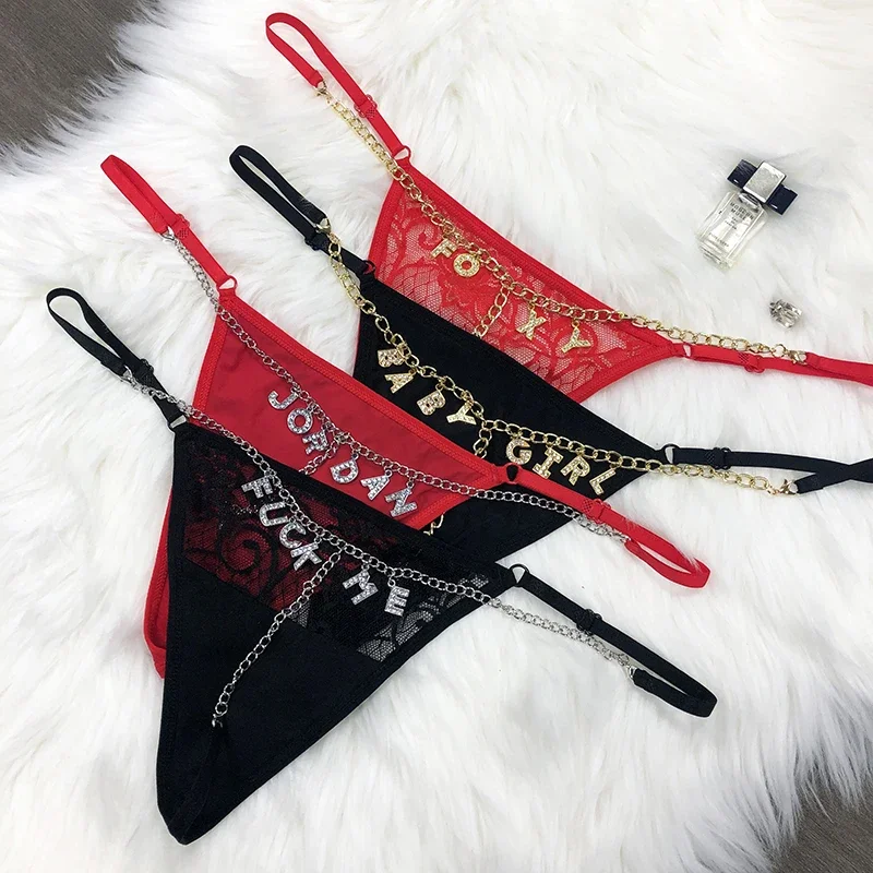 Sexy Custom Crystal Letters Name Thong Waist Chain Women Personalized G-String Custom Bikini Underwear Girlfriend Jewelry Gift