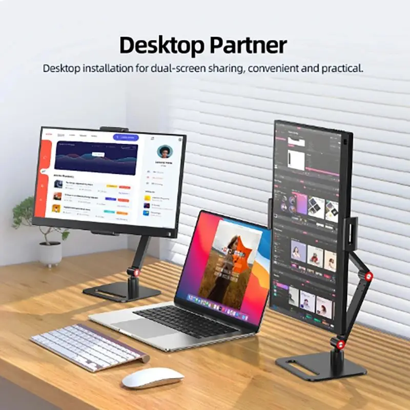 

30Cm Adjustable Monitor Holder Height 360 Rotating Portable Bracket Tablet Free Standing Low Profile Desk Mount Clip Up To
