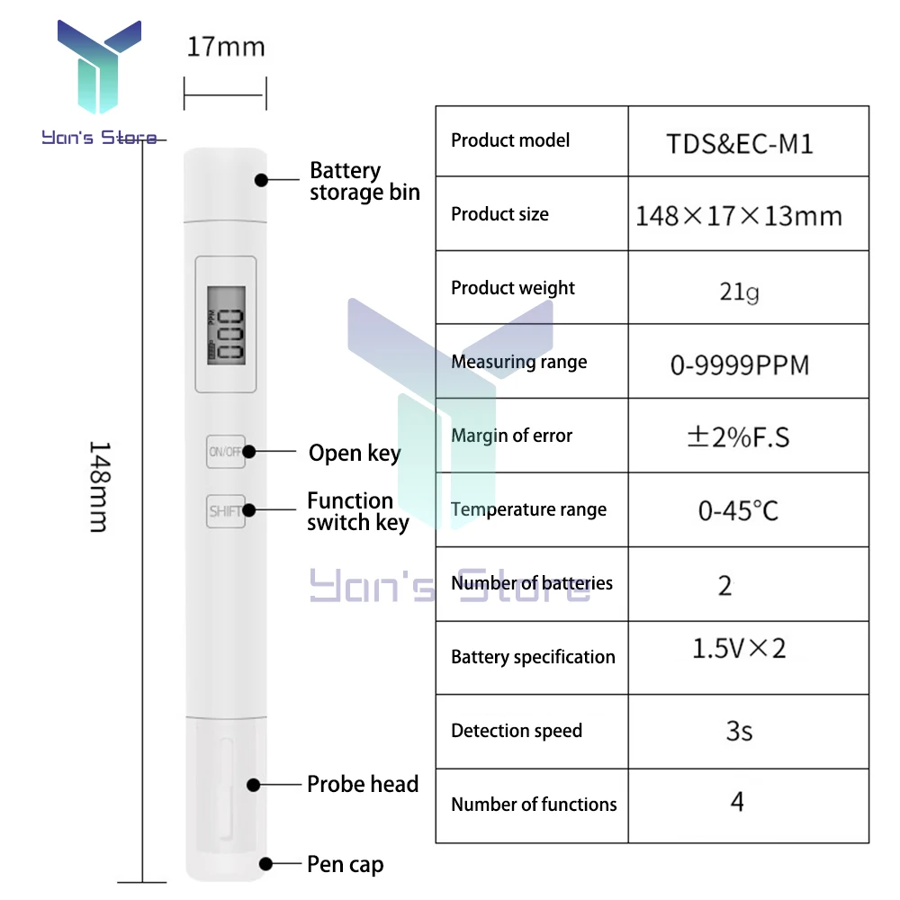 TDS Meter Water Tester Quality Purity Portable Detection EC Test Smart Meter Digital Water Quality Rapid Analyzer