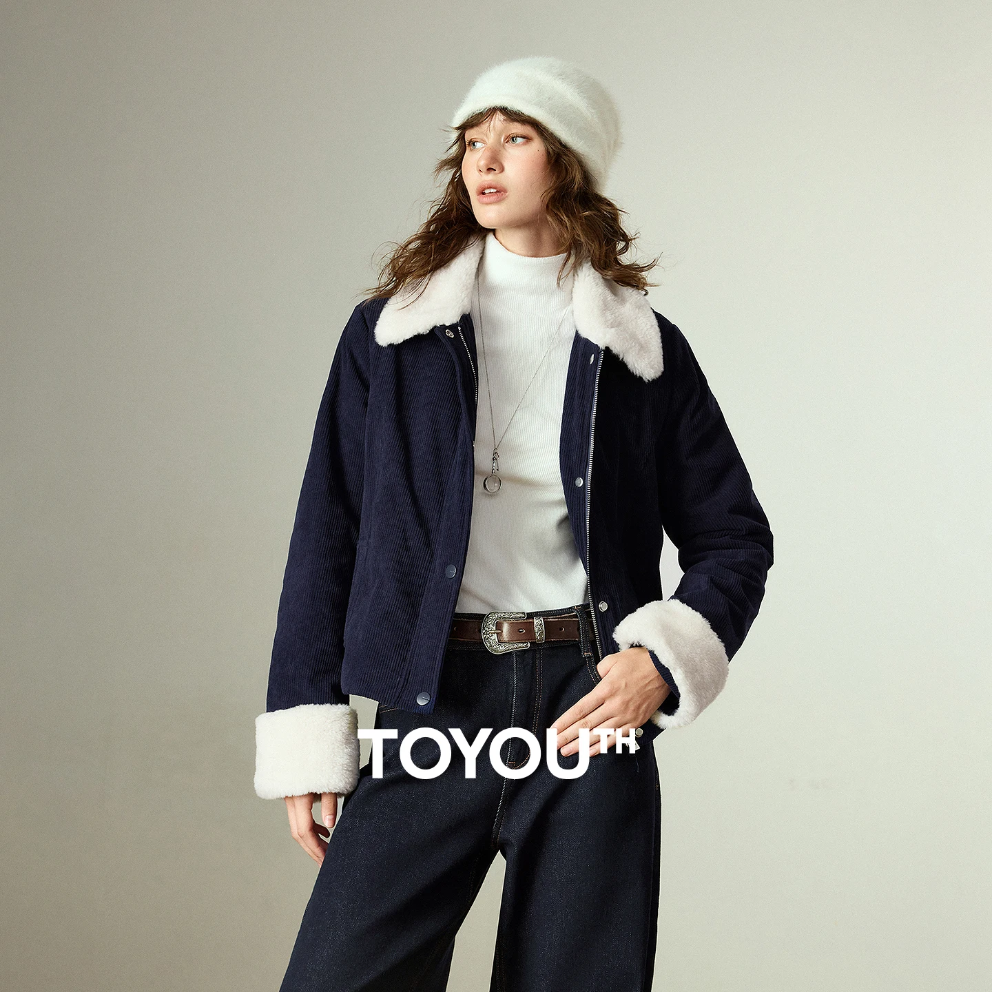 TOYOUTH Women Cotton Coats 2025 Winter New Corduroy Color-blocking Spliced Fleece Retro Warm Cotton Outerwear