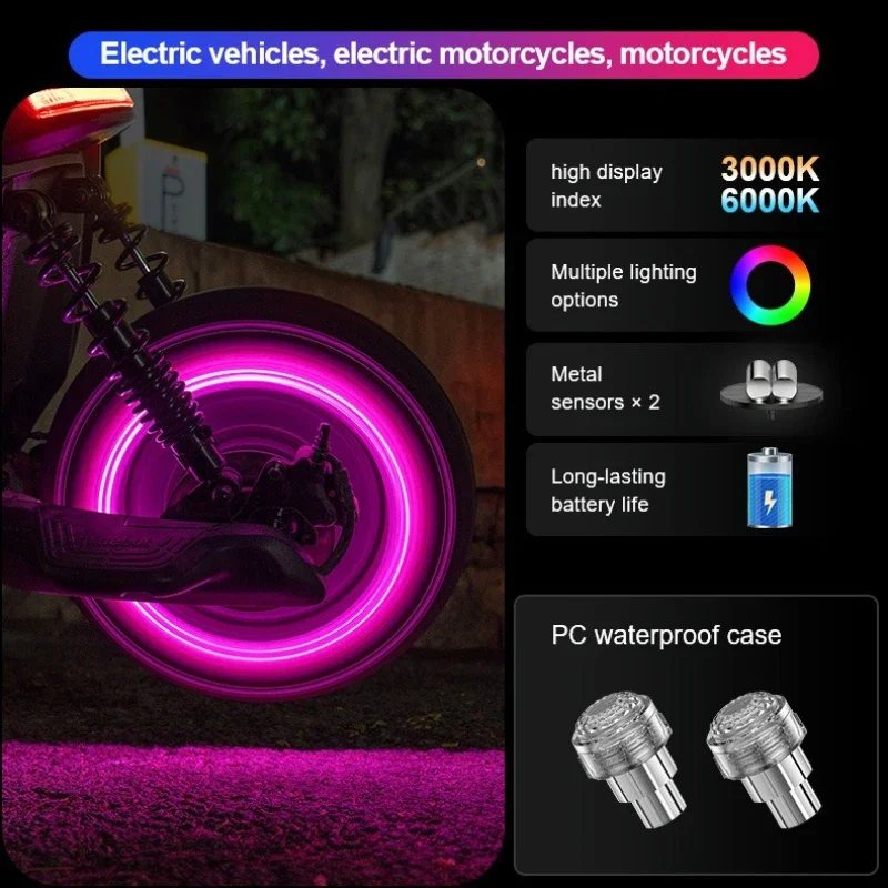 2Pcs Colorful Vibration‑Sensor LED Strobe Tire Lights, Waterproof Wheel Wind Decor Flash Lamp for Motorcycle E‑Bike Bicycle