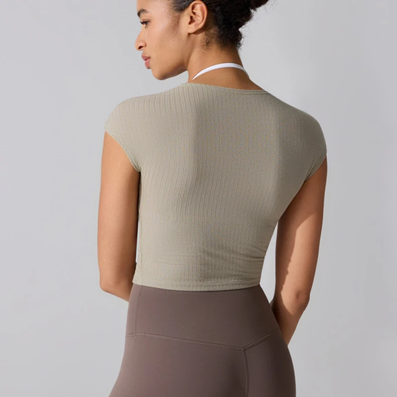 Women Gym Crop Top Summer Short Sleeve Yoga T-Shirt Lightweight Slim Fit Running Vest Female Breathable Workout Sportswear