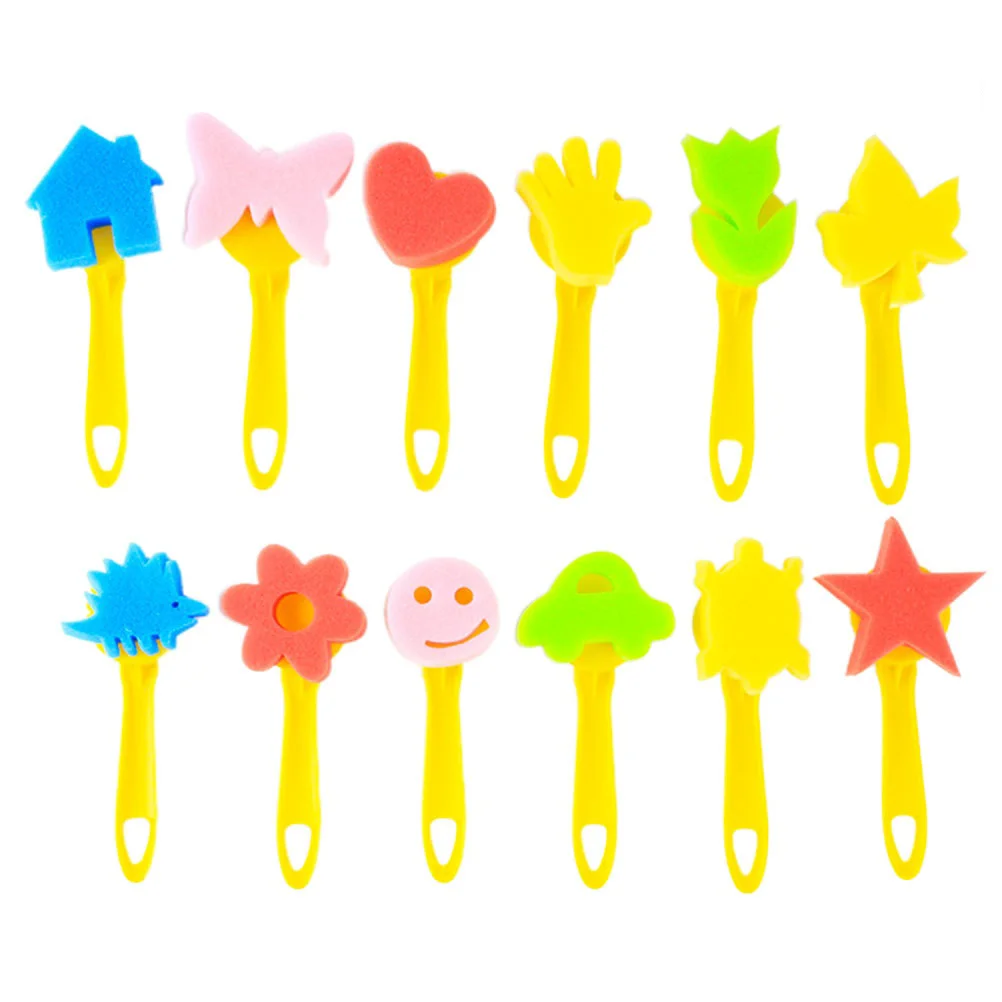 12PCS DIY Seal Toys Assorted Graffiti Hand Drawing Tools Fun Stamp Brush Educational Props Mixed Pattern