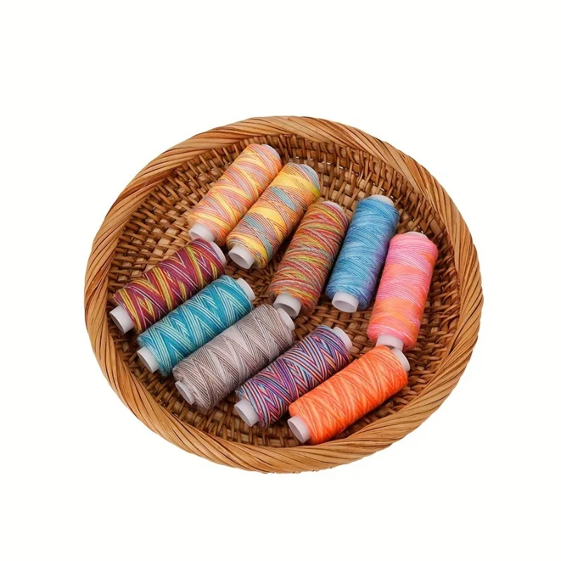 300 Yard farbiger Polyestergarn 10-Farben-Kombination Haushalt 402 kleine Achse Nähgarn DIY Handnähgarn-Set