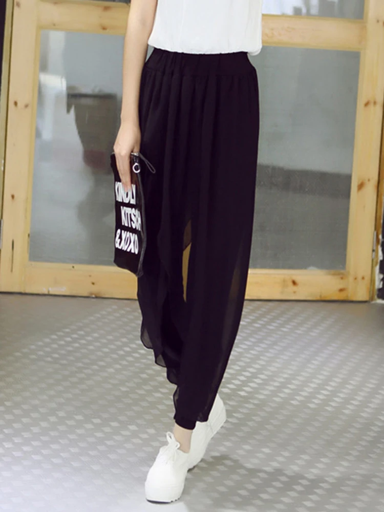 summer 2024 fashion ladies casual loose chiffon harem pants women pants black pantalon femme hot sale sarouel femme