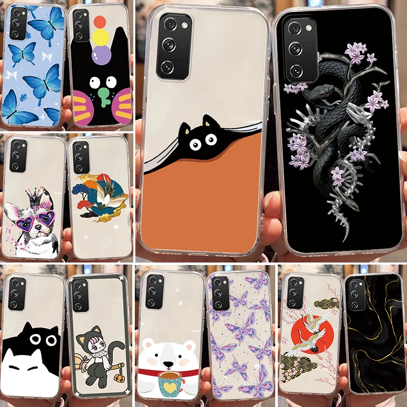 Прозрачный черный чехол для телефона Samsung Galaxy A30S A50S A50 A70 A81 S20 5G S20 Plus FE Ultra Note 10 Pro 10 Lite 20 Ultra Cat Dog