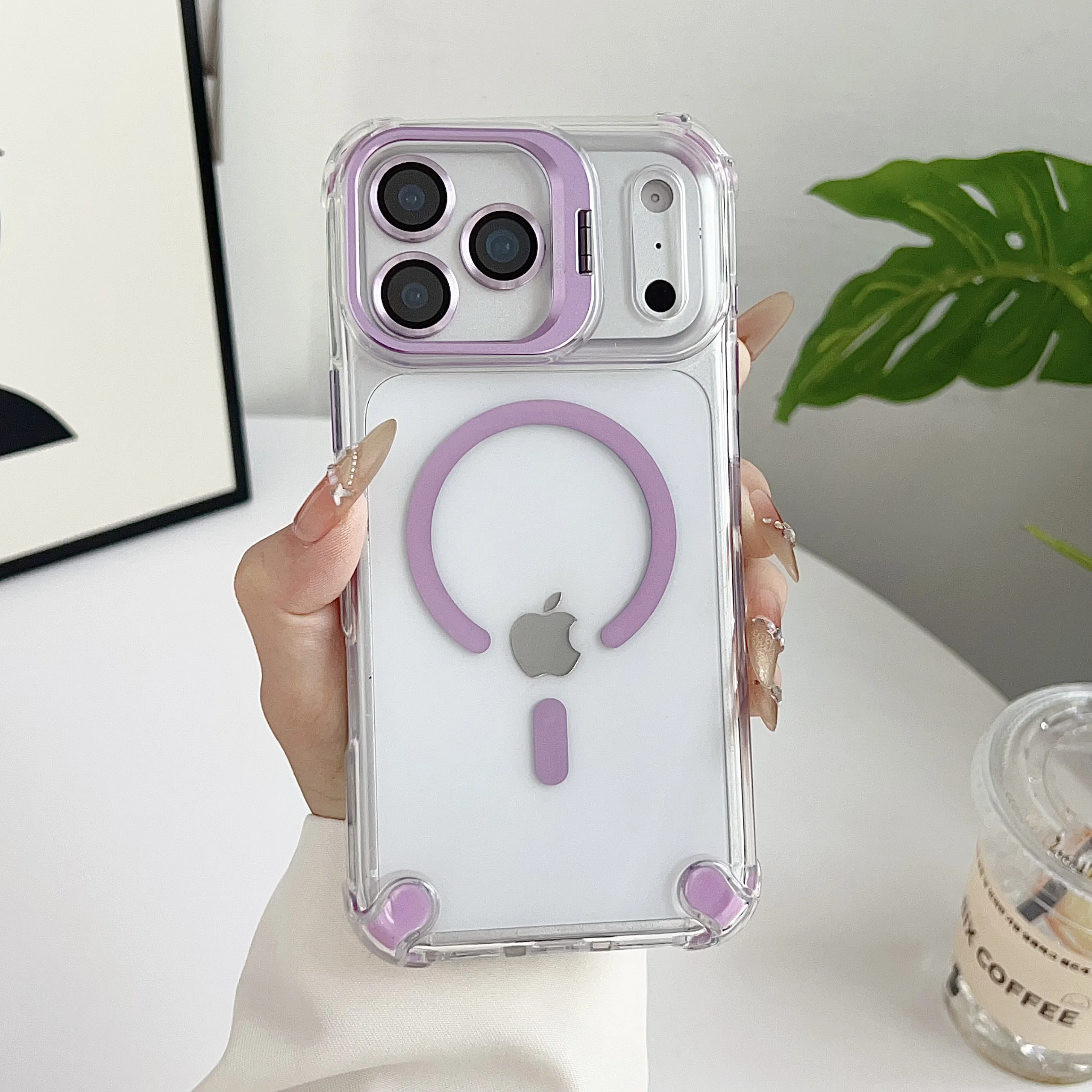 For Magsafe Hidden Holder Clear Case For iPhone 17 Pro Max Air 16 15 14 Plus 13 12 With Camera Glass Protector Shockproof Cover