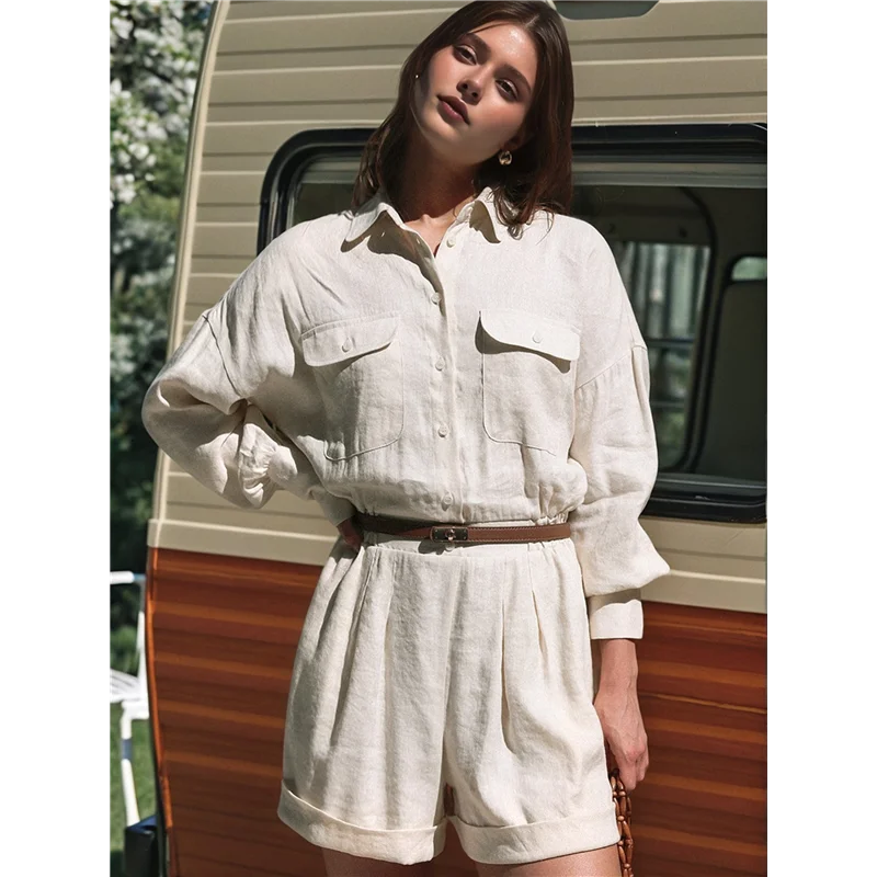 

Women's Casual Loose Overalls Jumpsuits One Piece Long Sleeve Wide Leg Shorts Rompers With Pockets
