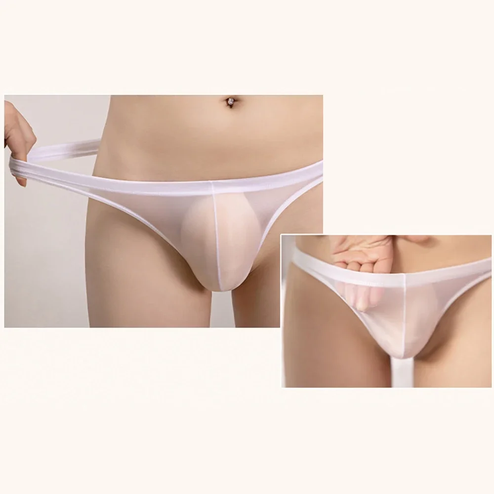 Sexy Men Ultra-thin See Through Thong Briefs Solid Color Breathable G String Panties Convex Pouch Underwear Seductive Lingerie