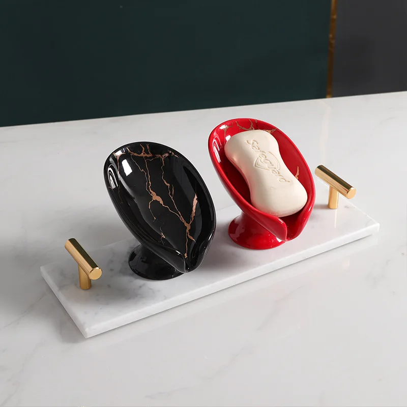 NEW 1PC Ceramic Leay Shower Soap Holder Bathroom Suppliesaf Shape Box Water Guide Hole Dish Storage Plate Tr