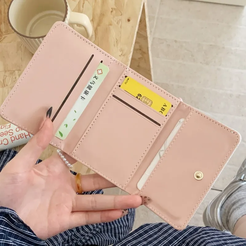Cute cat lanyard wallet for women,simple ladies' coin purse,three-fold multi-slot card case,tarjeteros mujer,billeteras mujer