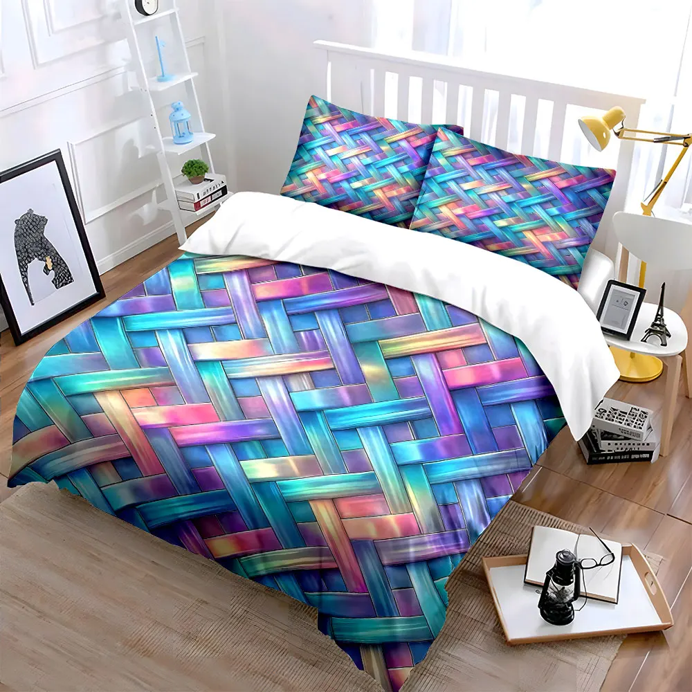Iridescent Woven Pattern Bedding Set for Kids Luxury Gift 3pcs Digital Print Comforter Set Soft Comfortable Breathable