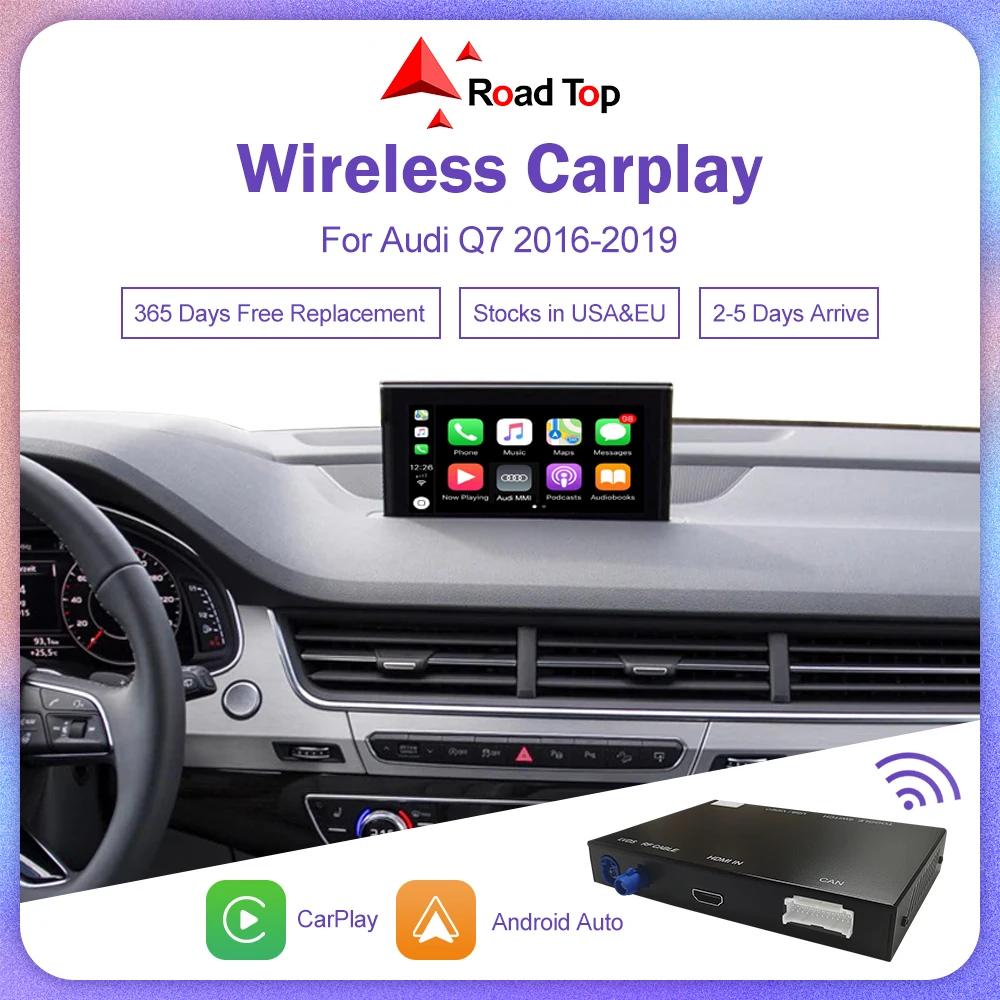 Wireless Apple CarPlay Decoder  for Audi Q7 2016-2019, Android Auto Interface Mirror Link AirPlay Bluetooth USB Player Camera