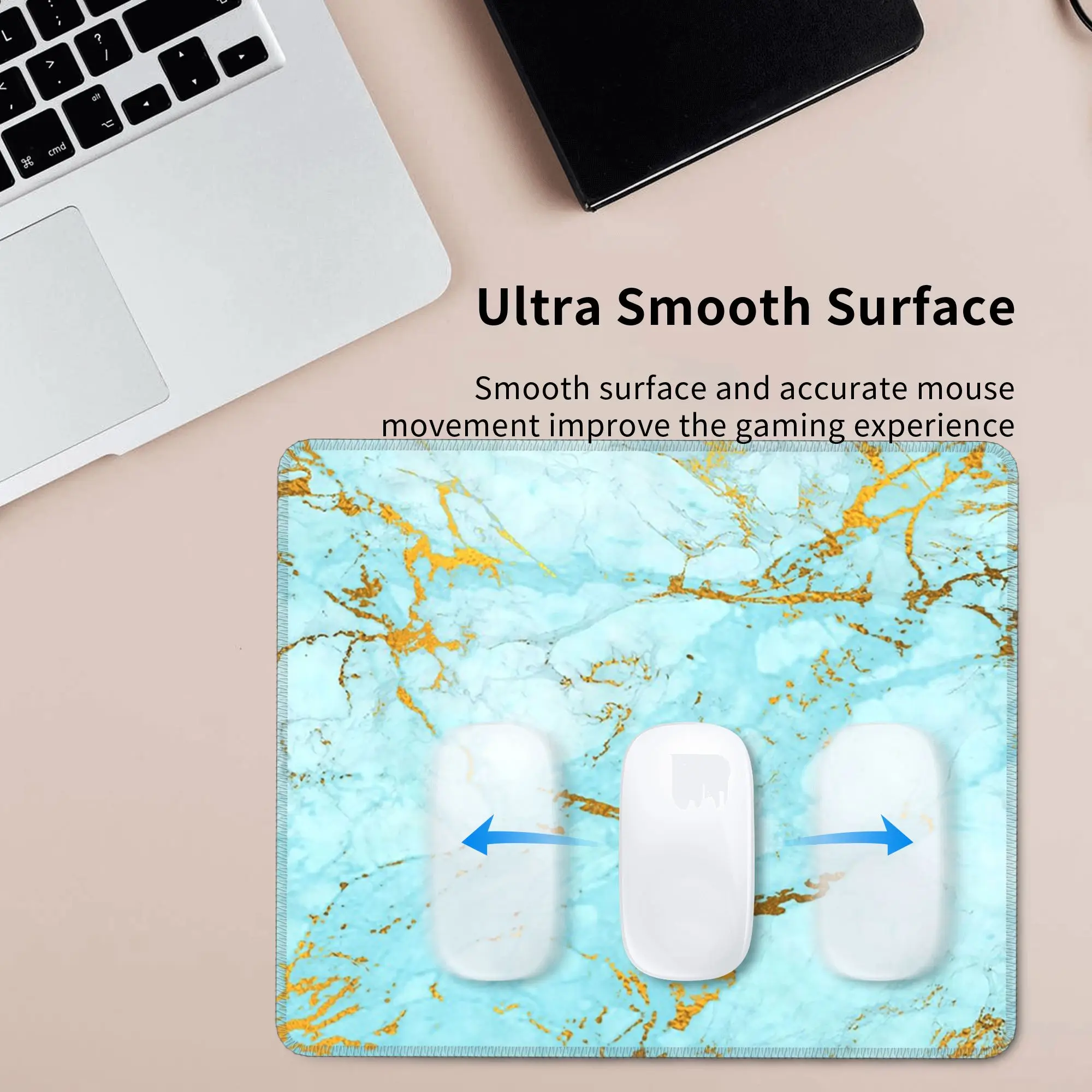 Light Bule Golden Marble Pattern Mouse Pad Computer Keyboard Mouse Mat Gaming PC Laptop Desk Mat Office Accessories Table Mats