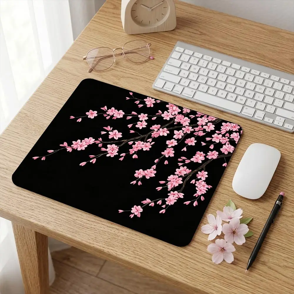 Sakura Cherry Blossom Gaming MousePad Non-Slip Rubber Base Floral Desk Mat Square Mousepad For PC Laptop E-Sports Gaming Desktop