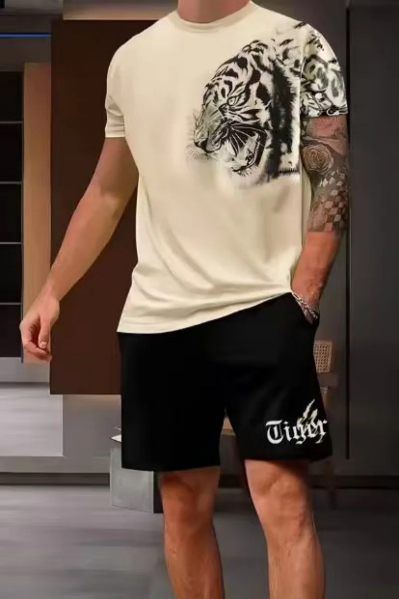 

Новая коллекция мужских футболок с рисунком Короля Льва, летняя одежда с 3D-принтом животных, короткие рукава и шорты, 2 модных тренда