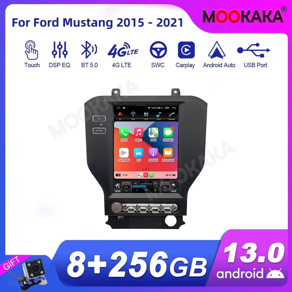 For Ford Mustang 2015 - 2021 Car Radio Multimedia Player Wireless Carplay Android Auto Autoradio Stereo GPS Navi Head Unit WiFi