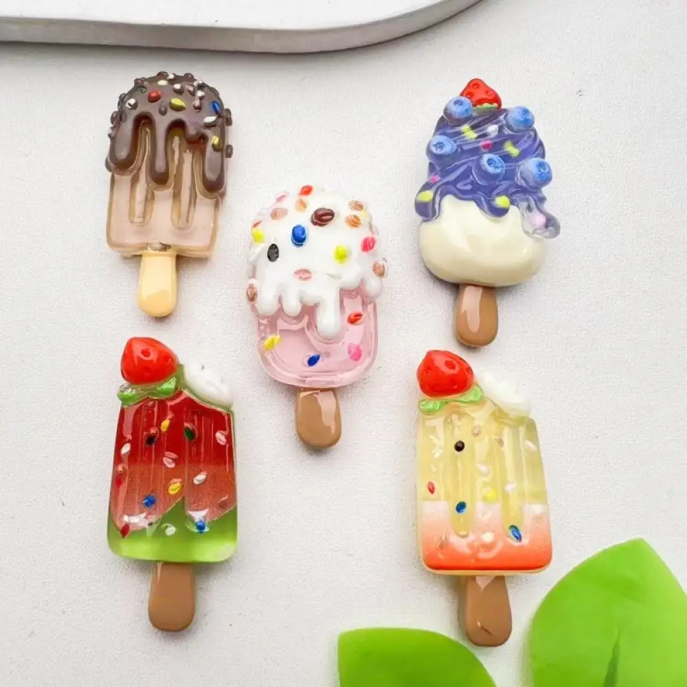 10 قطع الفراولة الفاكهة الشوكولاته مضيئة الآيس كريم الراتنج اليدوية مشبك شعر الثلاجة ملصق جراب هاتف DIY الملحقات #3