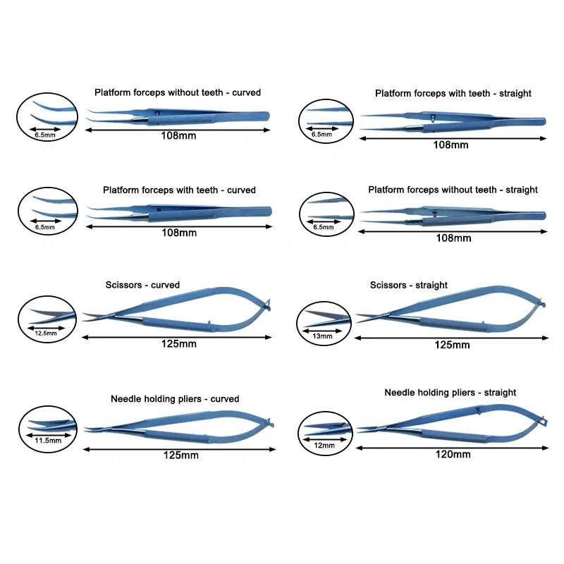 GREATLH Ophthalmic Tools Kit Ophthalmic Scissors Tweezers Needle Holders Eyelid Micro Instrument Titanium Alloy 4pcs/set